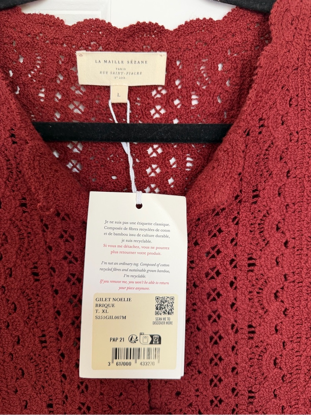 Sézane Noelie Cropped Knit Button-Front Sweater in Brick size L (label says XL) - Picture 4 of 4